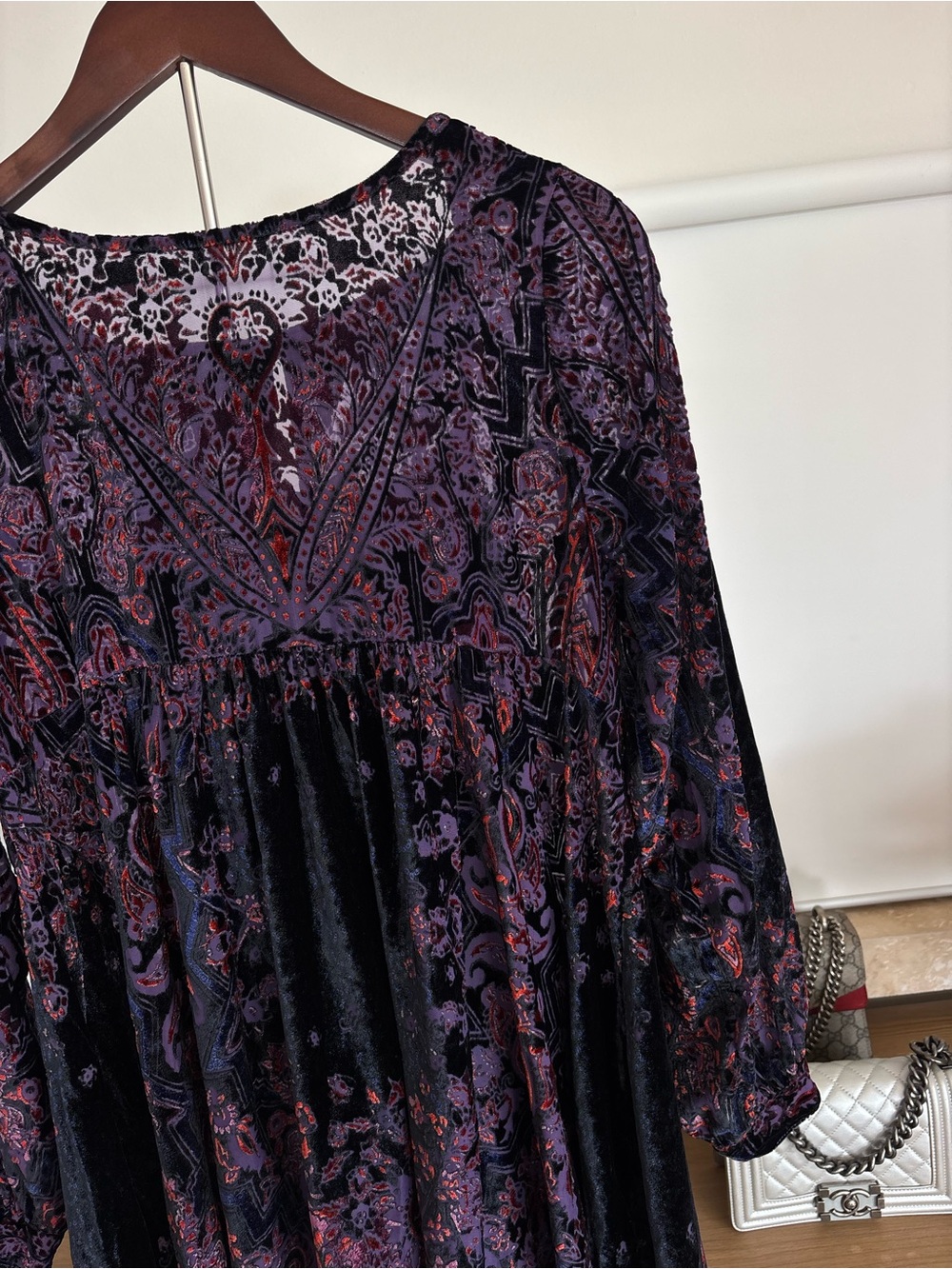 Free People Mirror Mirror Velvet Mini Dress S Purple Burnout Boho Witchy Fairy - Picture 13 of 16
